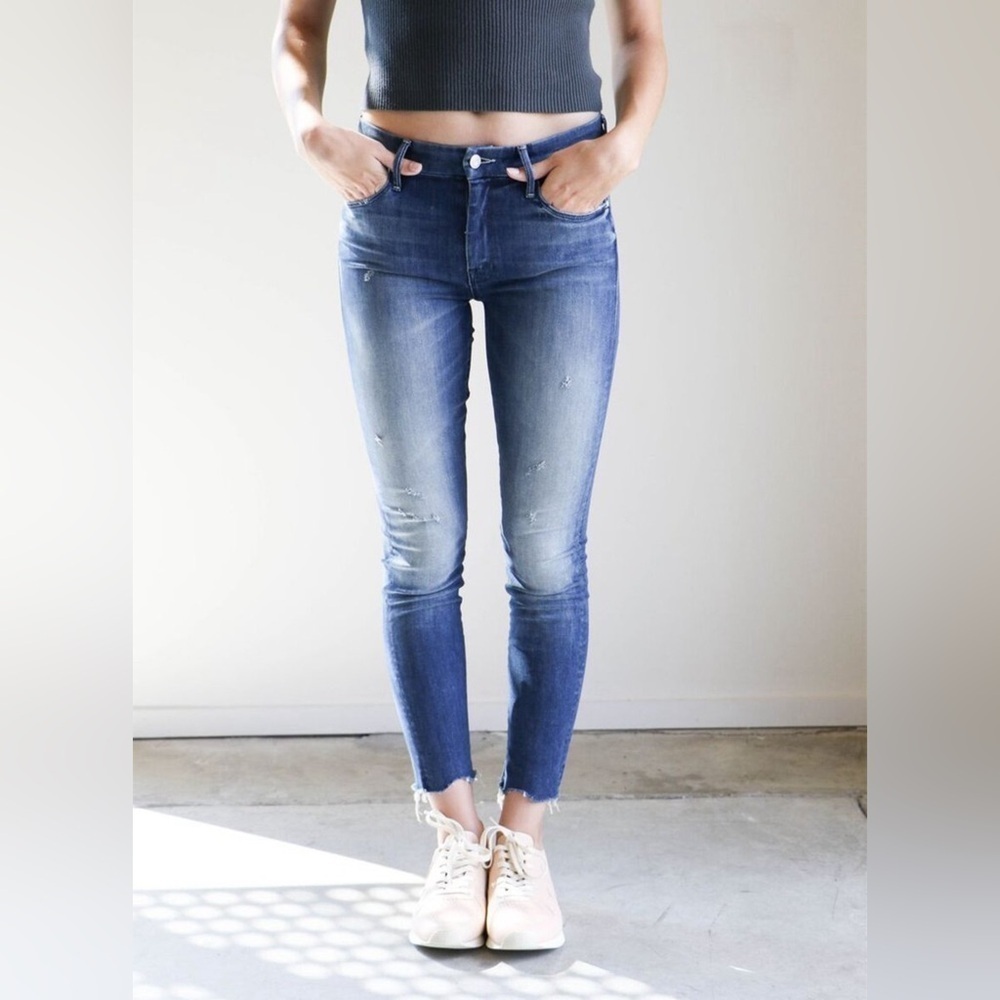 MOTHER DENIM LOOKER ANKLE CHEW DARK BLUE WASH SLIM STRAIGHT LEG JEANS 24
